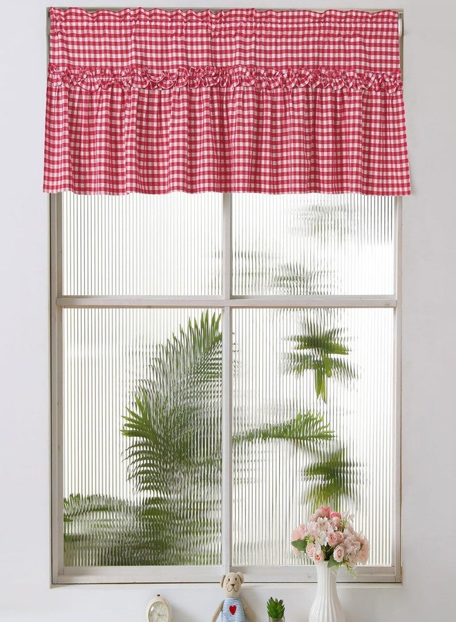 Silnuo Red/White Plaid Gingham Ruffle Window Valance Farmhouse Checkered Window Treatment Washed Cotton Decorative Curtain Rod Pocket 52" W x 18" L - Image 1